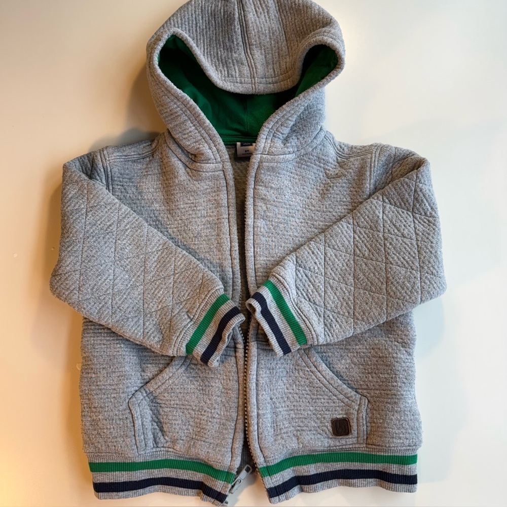 Janie and Jack Gray Quilted Hoodie with Green Accents.